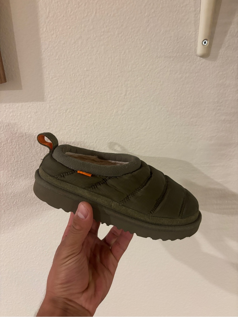Kids Olive Green Slip-On Puffer Shoes
